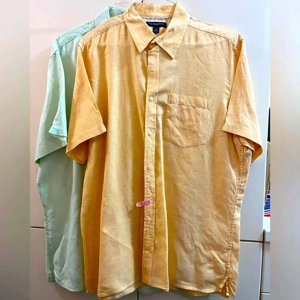 Set Of 2 Banana Republic Button Up Shirt Short Sleeve Men's Slim Fit 17-17½ XL